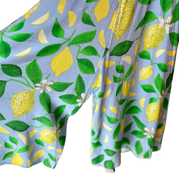 Anthropologie x Maeve Lemon Grove Strapless Lemon-Blue Wide-Leg Jumpsuit size 6 - Picture 10 of 14